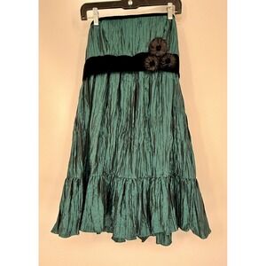 Y2K Vintage Nicole Miller Teal  Babydoll Dress Velvet Empire Sz 8